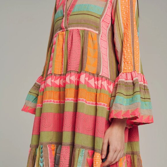 Devotion Twins Ella Embroidered Cotton Multicolor Tunic Mid Dress - Picture 3 of 9